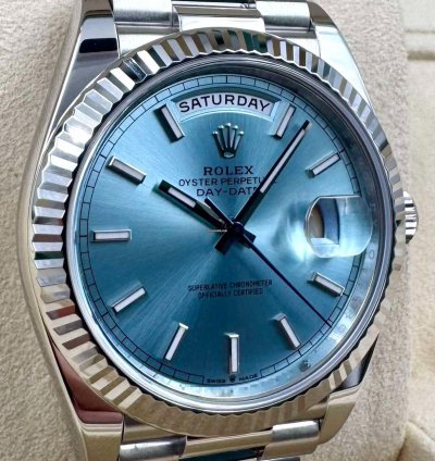 Rolex Day-date 40 228236 40mm Platinum Bracelet Ice Blue Index Dial Unworn 2023