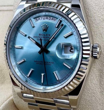 Rolex Day-date 40 228236 40mm Platinum Bracelet Ice Blue Index Dial Unworn 2023