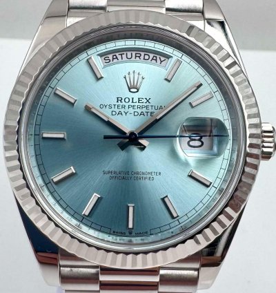 Rolex Day-date 40 228236 40mm Platinum Bracelet Ice Blue Index Dial Unworn 2023