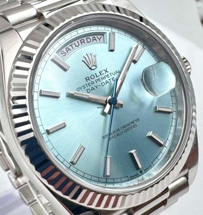 Rolex Day-date 40 228236 40mm Platinum Bracelet Ice Blue Index Dial Unworn 2023