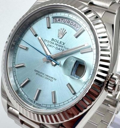 Rolex Day-date 40 228236 40mm Platinum Bracelet Ice Blue Index Dial Unworn 2023