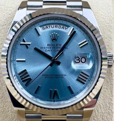 Rolex Day-date 40 228236 40mm Platinum Bracelet Ice Blue Roman Dial Unworn 2024