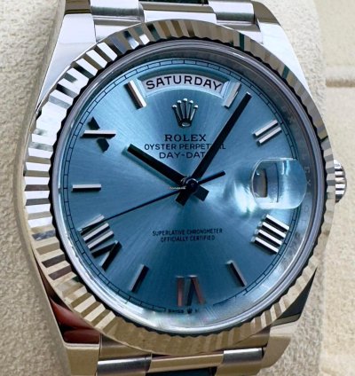 Rolex Day-date 40 228236 40mm Platinum Bracelet Ice Blue Roman Dial Unworn 2024
