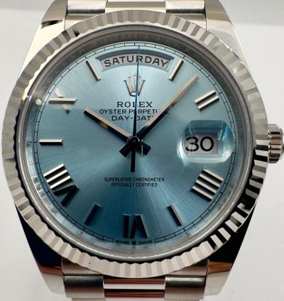 Rolex Day-date 40 228236 40mm Platinum Bracelet Ice Blue Roman Dial Unworn 2024