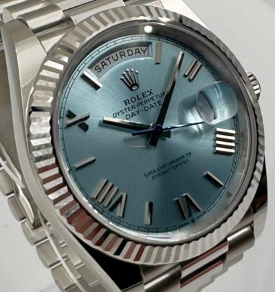 Rolex Day-date 40 228236 40mm Platinum Bracelet Ice Blue Roman Dial Unworn 2024