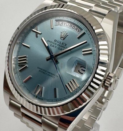 Rolex Day-date 40 228236 40mm Platinum Bracelet Ice Blue Roman Dial Unworn 2024