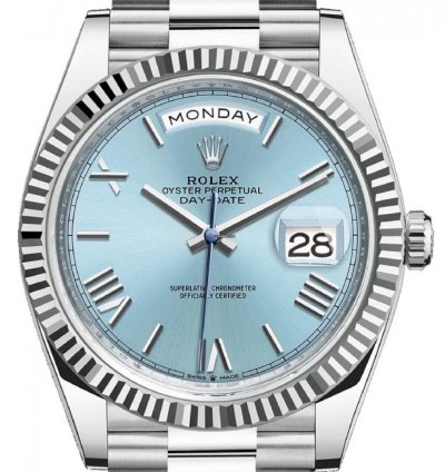 Rolex Day-date 40 228236 40mm Platinum Bracelet Ice Blue Roman Dial Unworn 2024