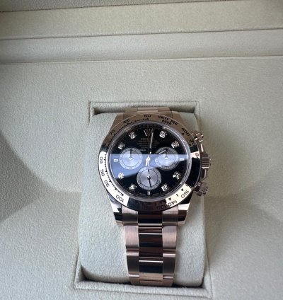 Rolex Daytona Black Dial Diamonds Rose Gold