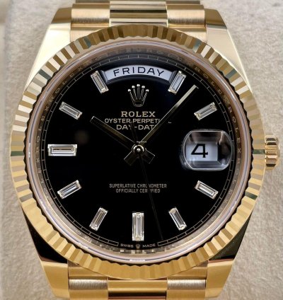 Rolex Day-date 40 228238 40mm Yellow Gold Black Baguette Dial Unworn 2023