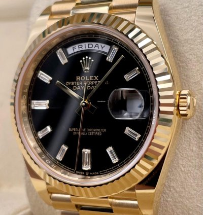 Rolex Day-date 40 228238 40mm Yellow Gold Black Baguette Dial Unworn 2023
