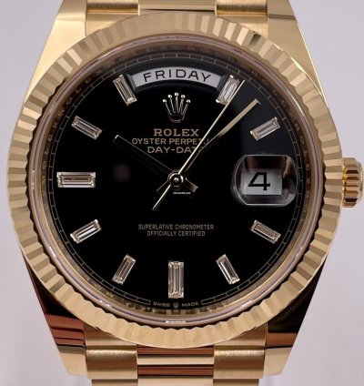 Rolex Day-date 40 228238 40mm Yellow Gold Black Baguette Dial Unworn 2023