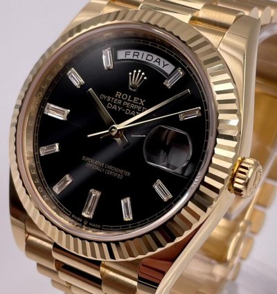 Rolex Day-date 40 228238 40mm Yellow Gold Black Baguette Dial Unworn 2023