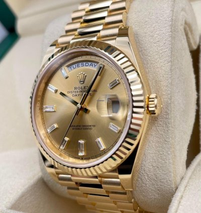 Rolex Day-date 40 228238 40mm Yellow Gold Champagne Baguette Dial Unworn 2023