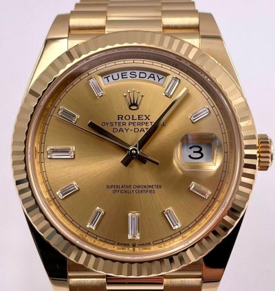 Rolex Day-date 40 228238 40mm Yellow Gold Champagne Baguette Dial Unworn 2023