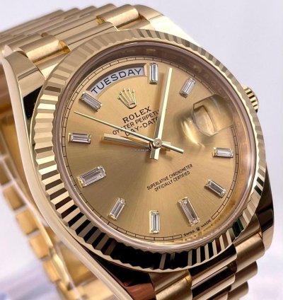 Rolex Day-date 40 228238 40mm Yellow Gold Champagne Baguette Dial Unworn 2023