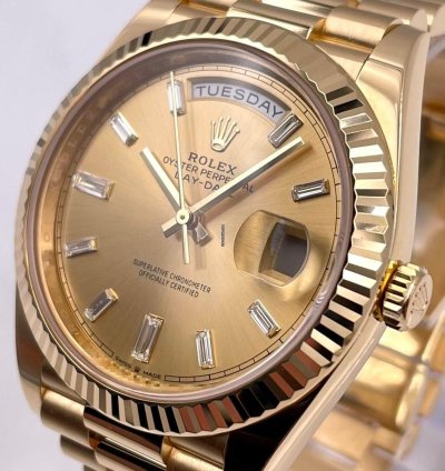 Rolex Day-date 40 228238 40mm Yellow Gold Champagne Baguette Dial Unworn 2023