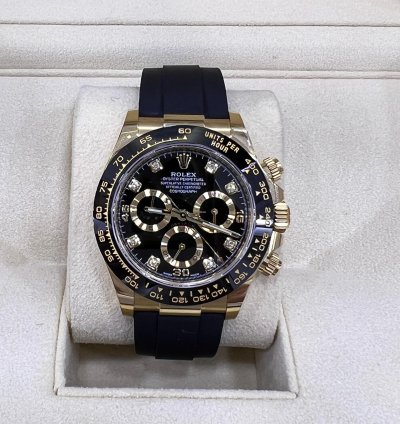 Rolex Daytona Black Diamond Dial Yellow Gold Oysterflex