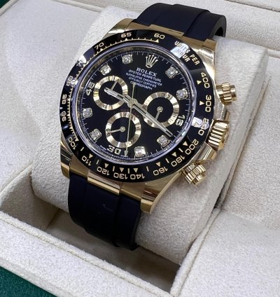 Rolex Daytona Black Diamond Dial Yellow Gold Oysterflex