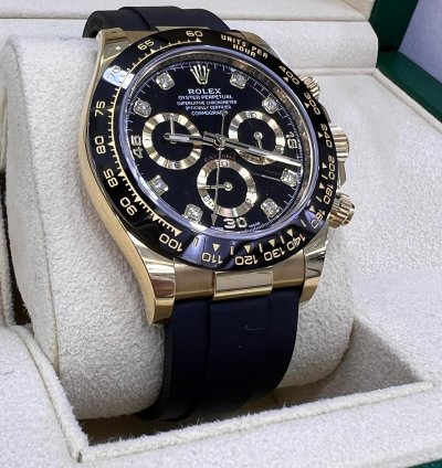 Rolex Daytona Black Diamond Dial Yellow Gold Oysterflex