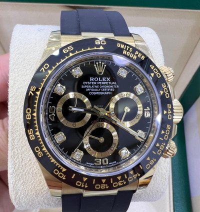Rolex Daytona Black Diamond Dial Yellow Gold Oysterflex