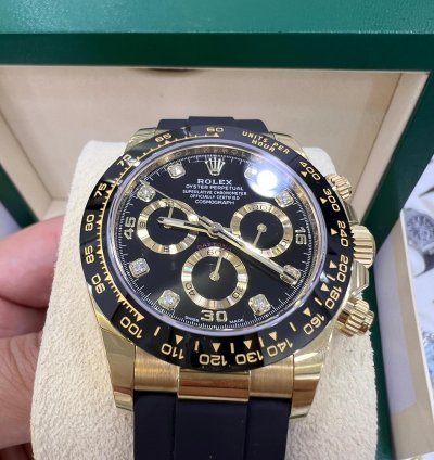 Rolex Daytona Black Diamond Dial Yellow Gold Oysterflex
