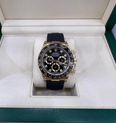 Rolex Daytona Black Diamond Dial Yellow Gold Oysterflex