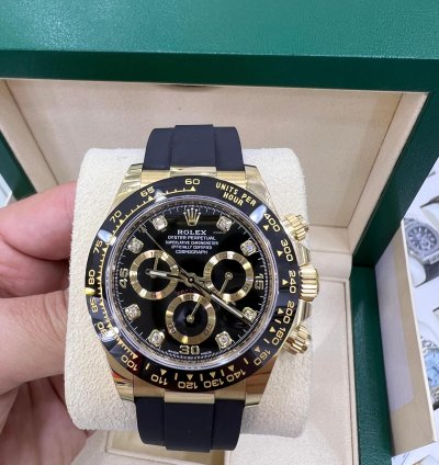 Rolex Daytona Black Diamond Dial Yellow Gold Oysterflex