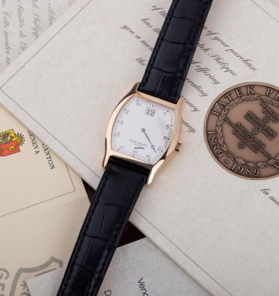 Patek Philippe Jump Hour Limited Edition 150th Anniversary Ref 3969r 18k Rose Gold Box And Papers 1989 Tonneau-shaped Case