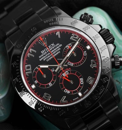 Rolex Daytona Black Red Arabic Racing Dial Black Pvd Dlc Coated Watch 116523