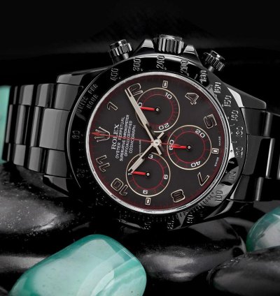 Rolex Daytona Black Red Arabic Racing Dial Black Pvd Dlc Coated Watch 116523