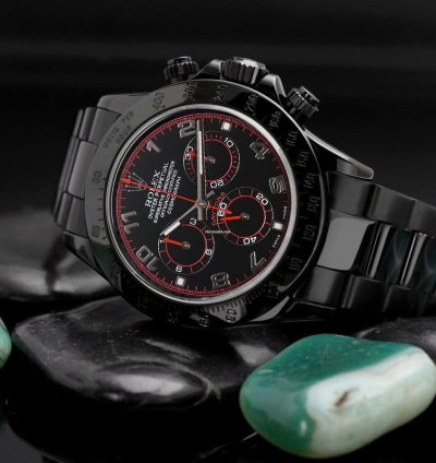 Rolex Daytona Black Red Arabic Racing Dial Black Pvd Dlc Coated Watch 116523