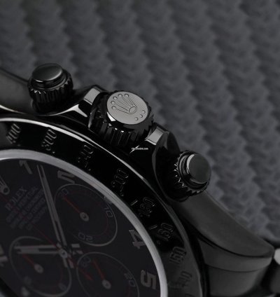 Rolex Daytona Black Red Arabic Racing Dial Black Pvd Dlc Coated Watch 116523