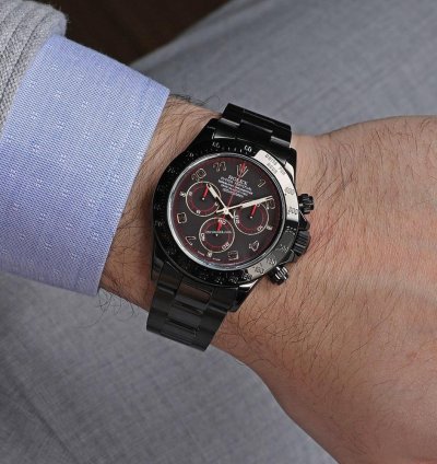 Rolex Daytona Black Red Arabic Racing Dial Black Pvd Dlc Coated Watch 116523