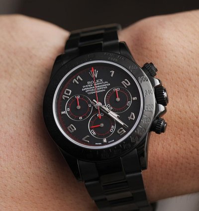 Rolex Daytona Black Red Arabic Racing Dial Black Pvd Dlc Coated Watch 116523