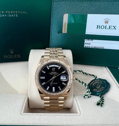 Rolex Day-date 40 228238 Black Baguette Diamond Dial Full Set