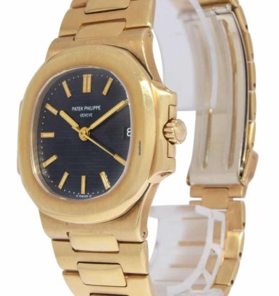 Patek Philippe Nautilus 18k Yellow Gold Blue Dial Mens 37 5mm Watch 3800 001