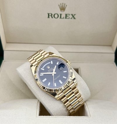 Rolex Day-date 40 228238 Yellow Gold Watch Black Baguette Diamond Dial