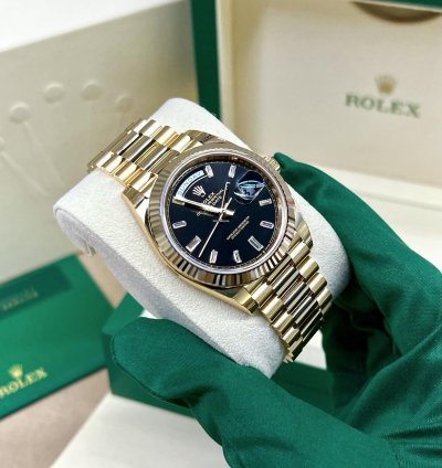 Rolex Day-date 40 228238 Yellow Gold Watch Black Baguette Diamond Dial