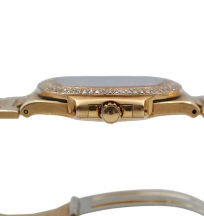 Patek Philippe Nautilus 37 5mm Yellow Gold Diamond Paved Vintage 1983 Ref 3800 5