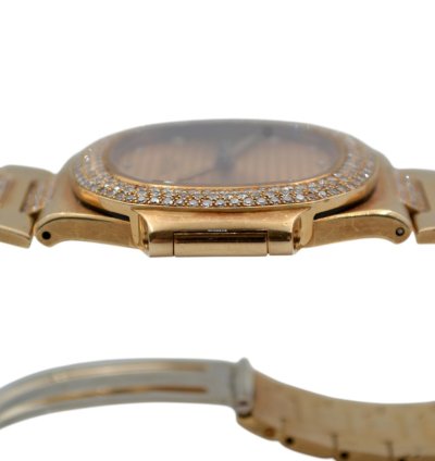 Patek Philippe Nautilus 37 5mm Yellow Gold Diamond Paved Vintage 1983 Ref 3800 5