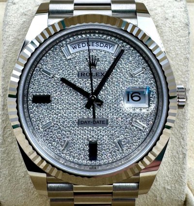 Rolex Day-date 40 228239 40mm White Gold Pave Dial Unworn 2023