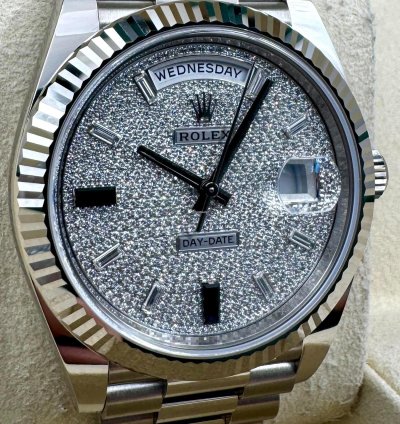 Rolex Day-date 40 228239 40mm White Gold Pave Dial Unworn 2023