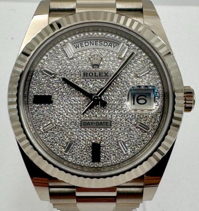 Rolex Day-date 40 228239 40mm White Gold Pave Dial Unworn 2023