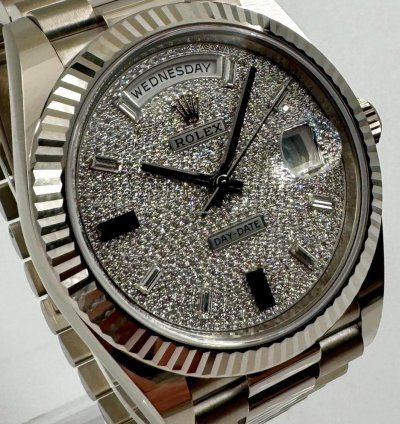 Rolex Day-date 40 228239 40mm White Gold Pave Dial Unworn 2023
