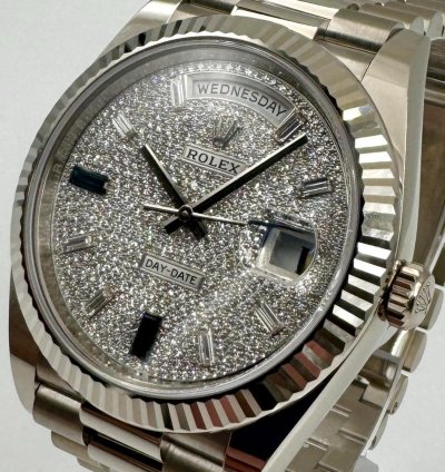 Rolex Day-date 40 228239 40mm White Gold Pave Dial Unworn 2023