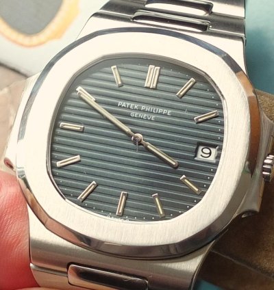 Patek Philippe Nautilus 3700 11 Nautilus Stahl Sigma Dial Blue-green Korkbox 1985 Service Pp Aus 09 2020