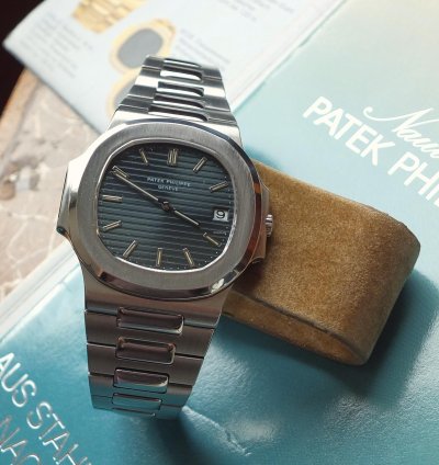 Patek Philippe Nautilus 3700 11 Nautilus Stahl Sigma Dial Blue-green Korkbox 1985 Service Pp Aus 09 2020