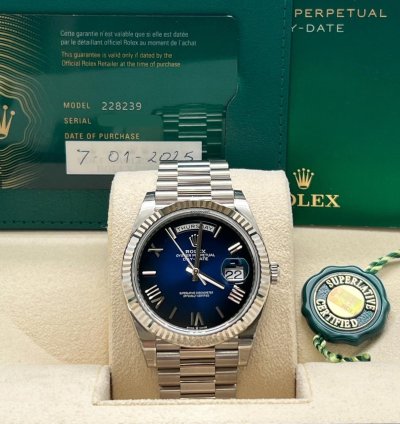 Rolex Day-date 40 228239 Day-date 40mm White Gold Blue Ombre Roman Dial Presidential