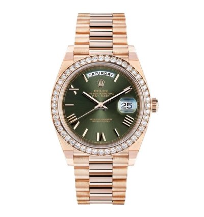 Rolex Day-date 40 228345rbr 18k Rose Gold Green Roman Dial 40 Mm