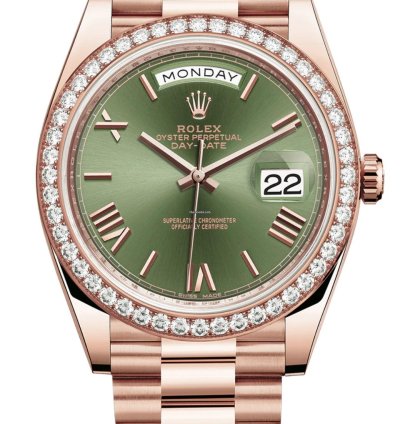 Rolex Day-date 40 228345rbr Day-date Rose Gold Factory Diamond Bezel Green Roman Dial 40mm